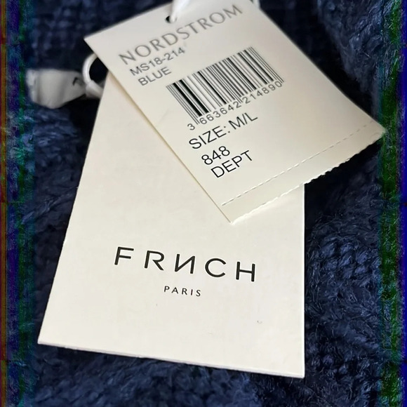 FRNCH Paris Blue Chunky Open Cable Knit Turtleneck Sweater - NEW - Size M/L - Picture 5 of 7